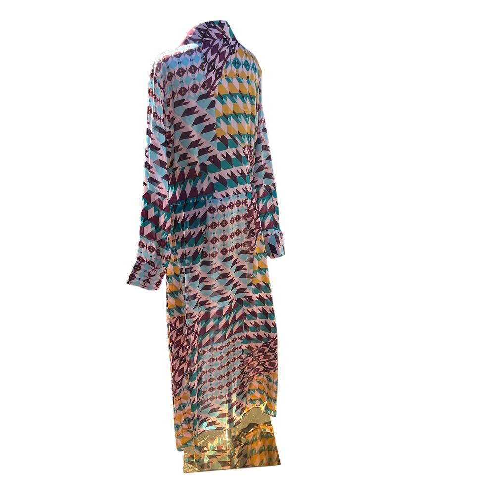 Aztec Patterned Maxi Dress Tie Waist Button Front Purple Multi Colored Flowy  Xl - Picture 3 of 10